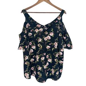 Flower & Feather Floral Cold Shoulder Top Size 3X